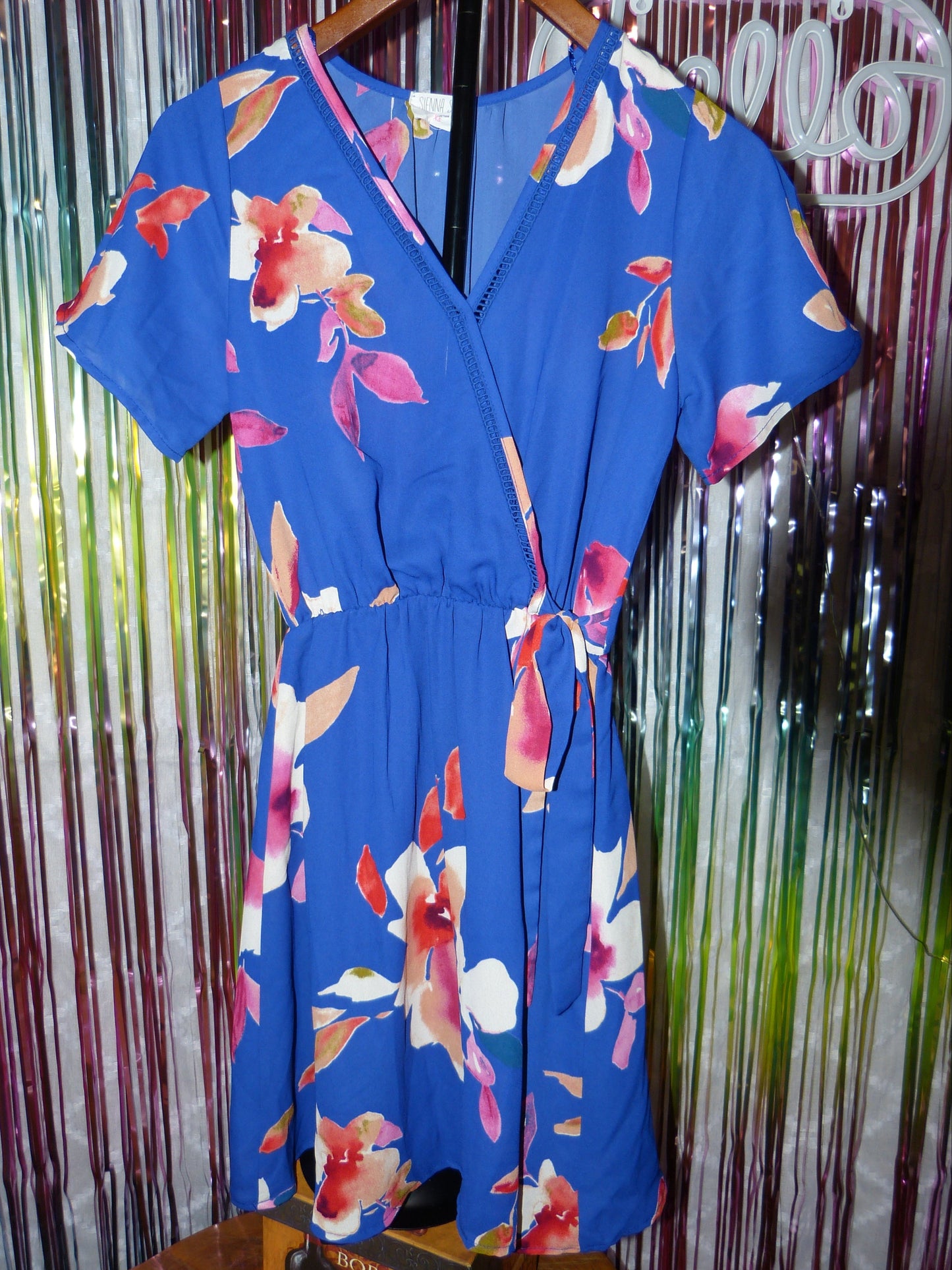 Sienna Sky Royal Blue Floral Wrap Dress, Size XS, Pre-Owned