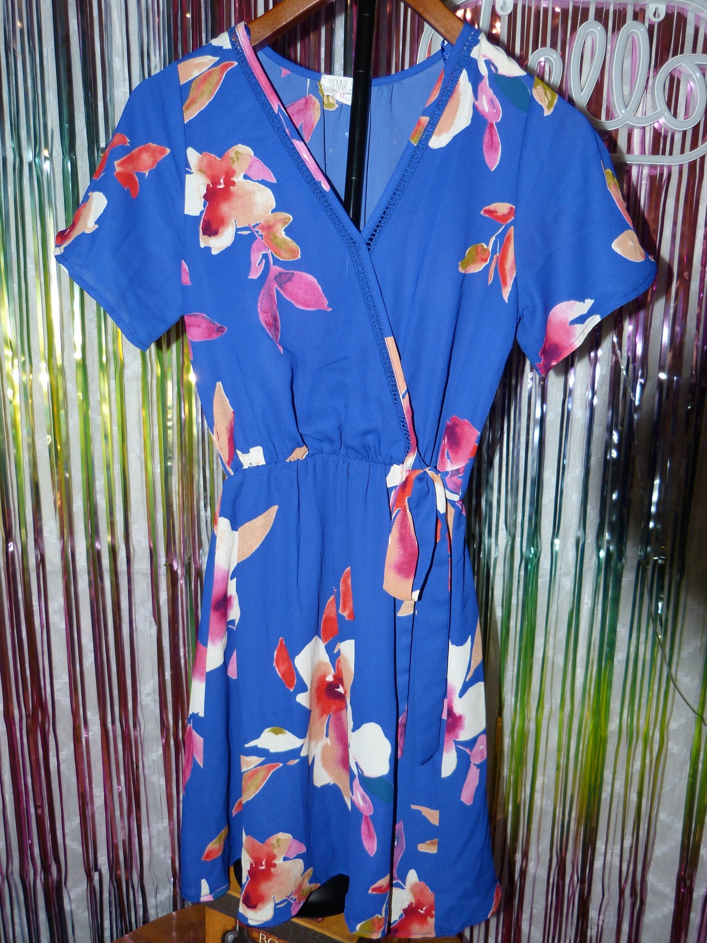 Sienna Sky Royal Blue Floral Wrap Dress, Size XS, Pre-Owned