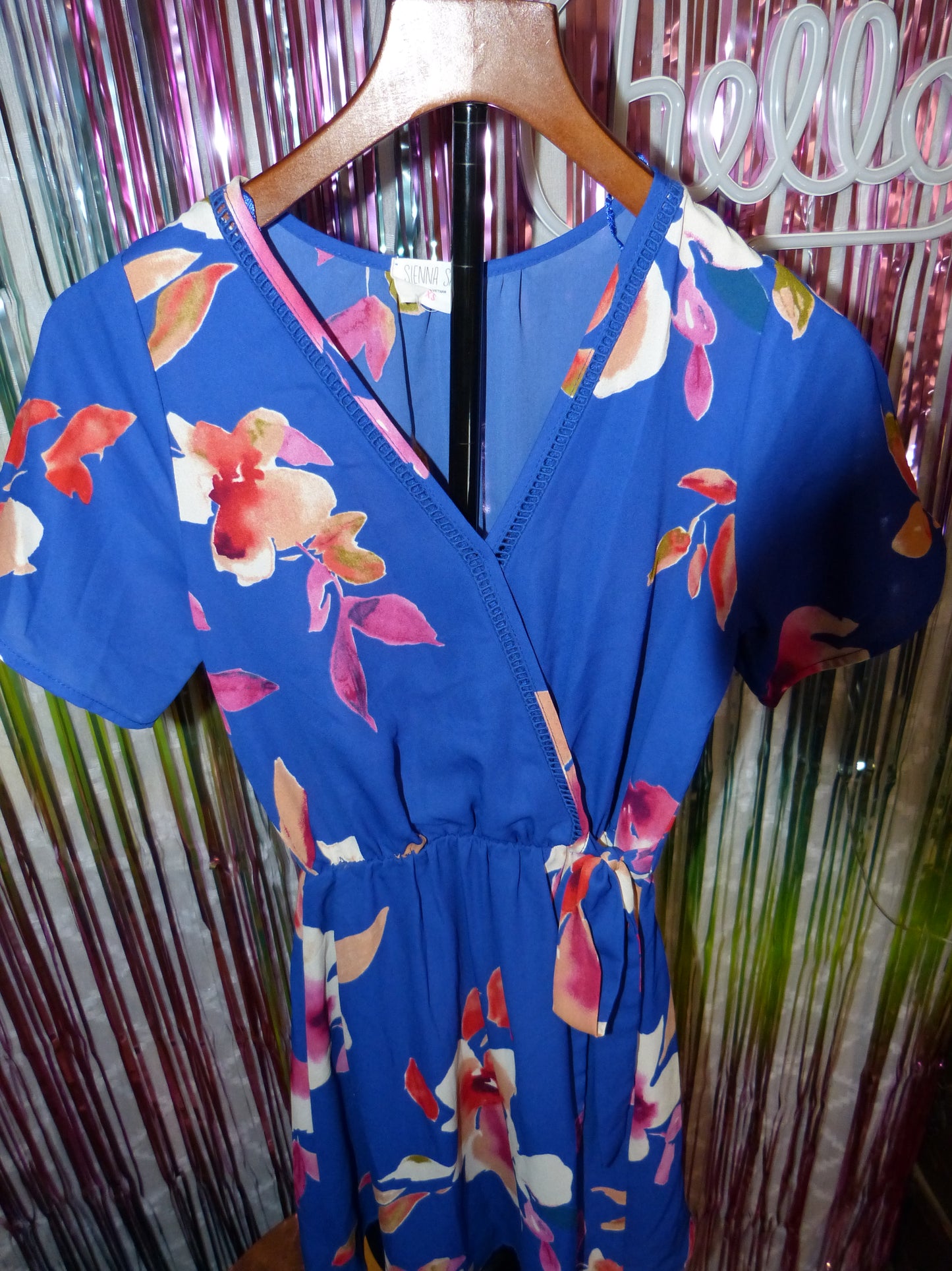 Sienna Sky Royal Blue Floral Wrap Dress, Size XS, Pre-Owned