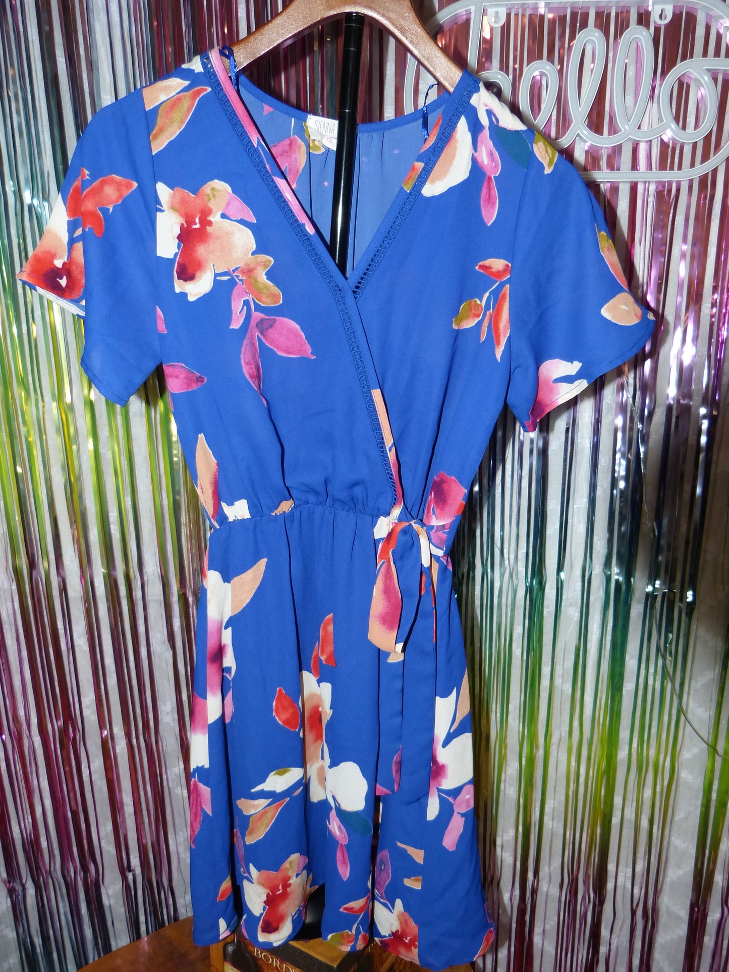 Sienna Sky Royal Blue Floral Wrap Dress, Size XS, Pre-Owned
