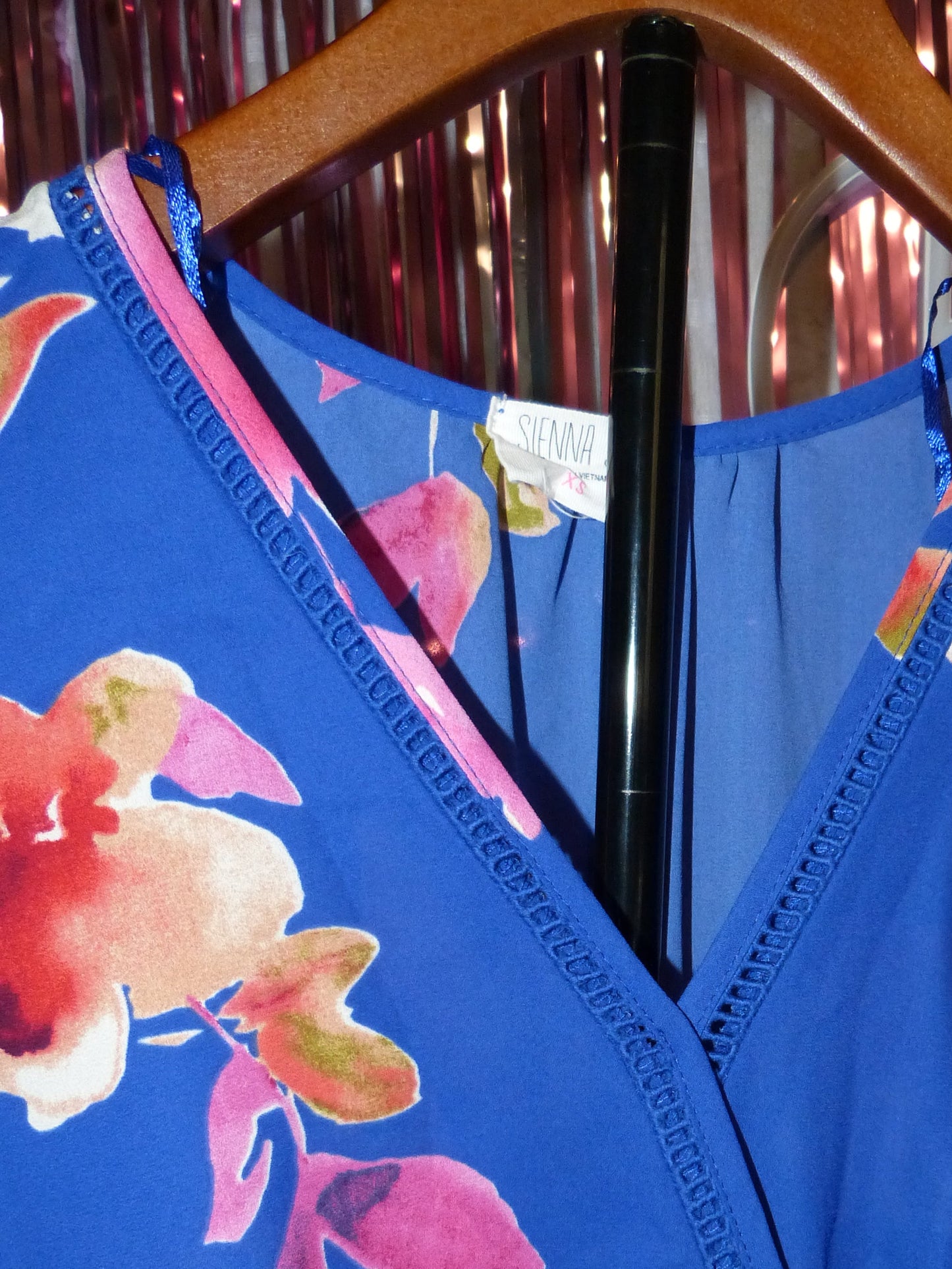 Sienna Sky Royal Blue Floral Wrap Dress, Size XS, Pre-Owned
