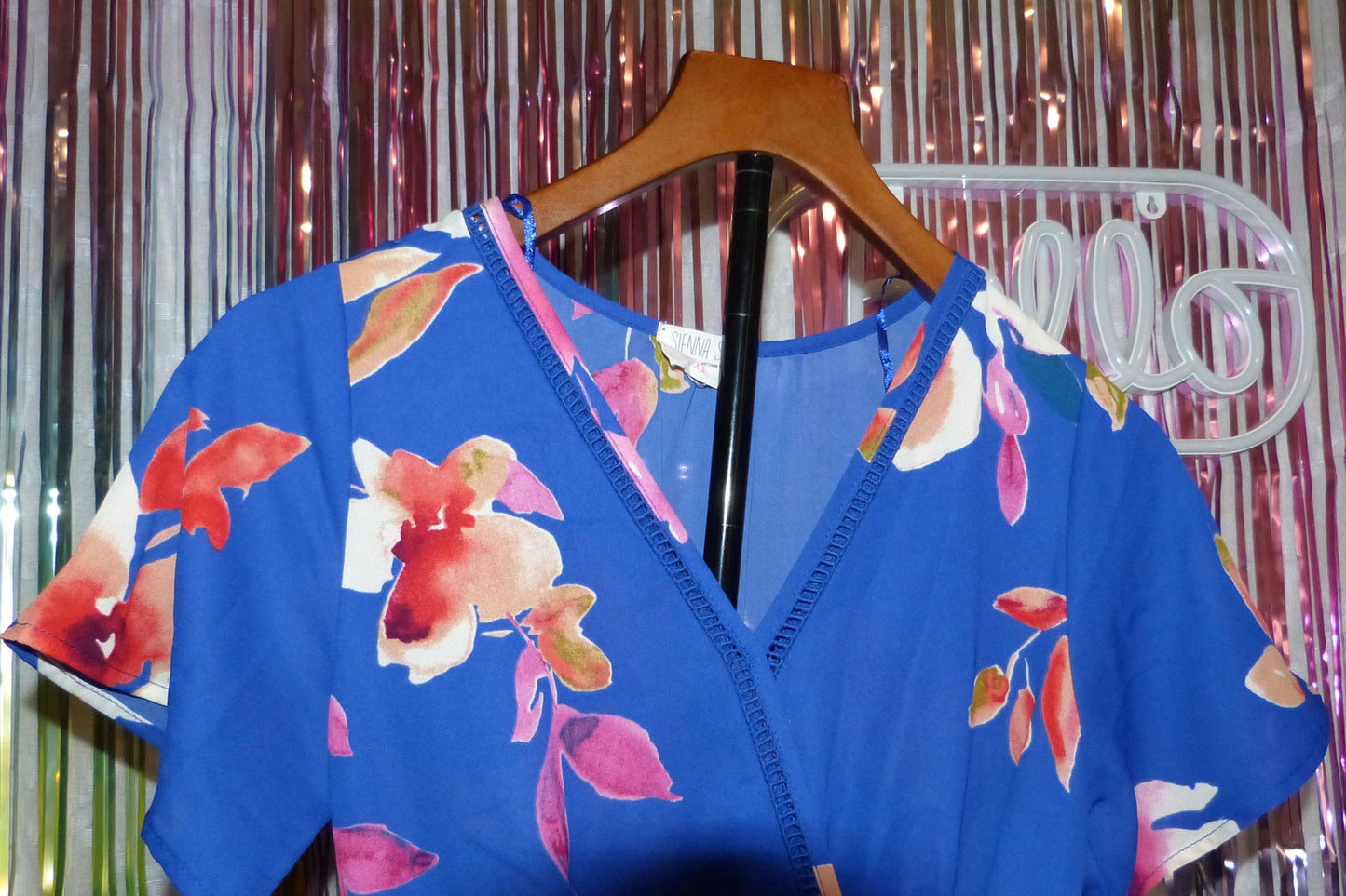 Sienna Sky Royal Blue Floral Wrap Dress, Size XS, Pre-Owned