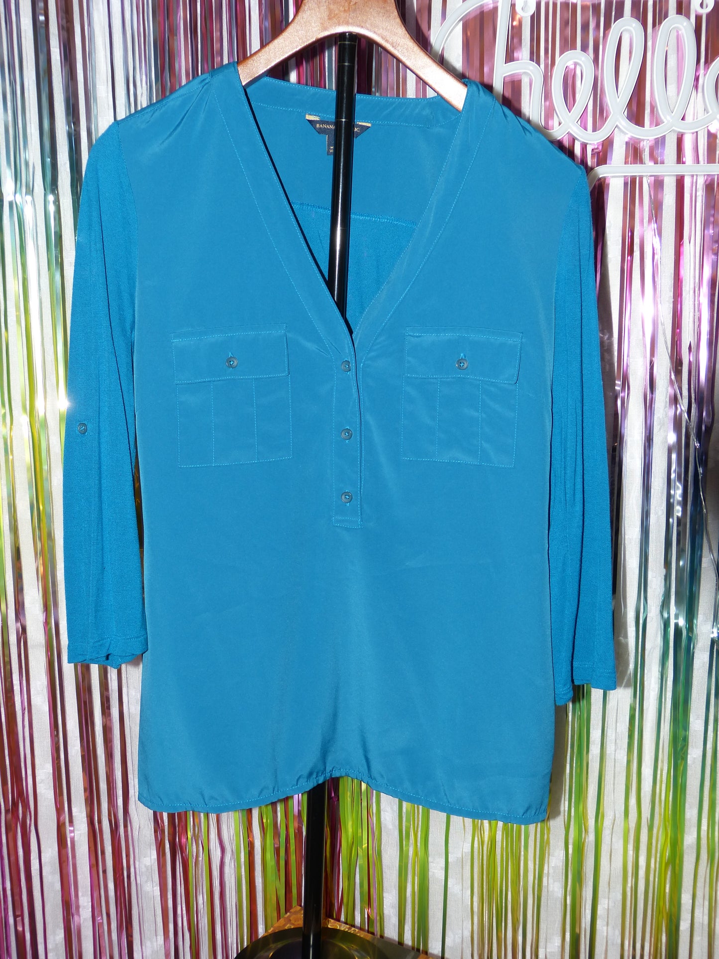 Banana Republic Teal Popover Blouse – Size M, Pre-Owned