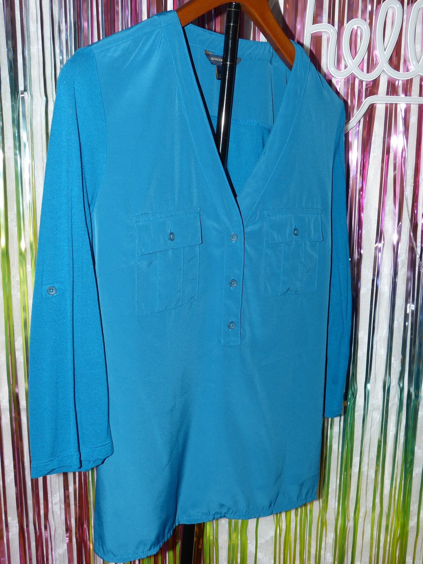 Banana Republic Teal Popover Blouse – Size M, Pre-Owned