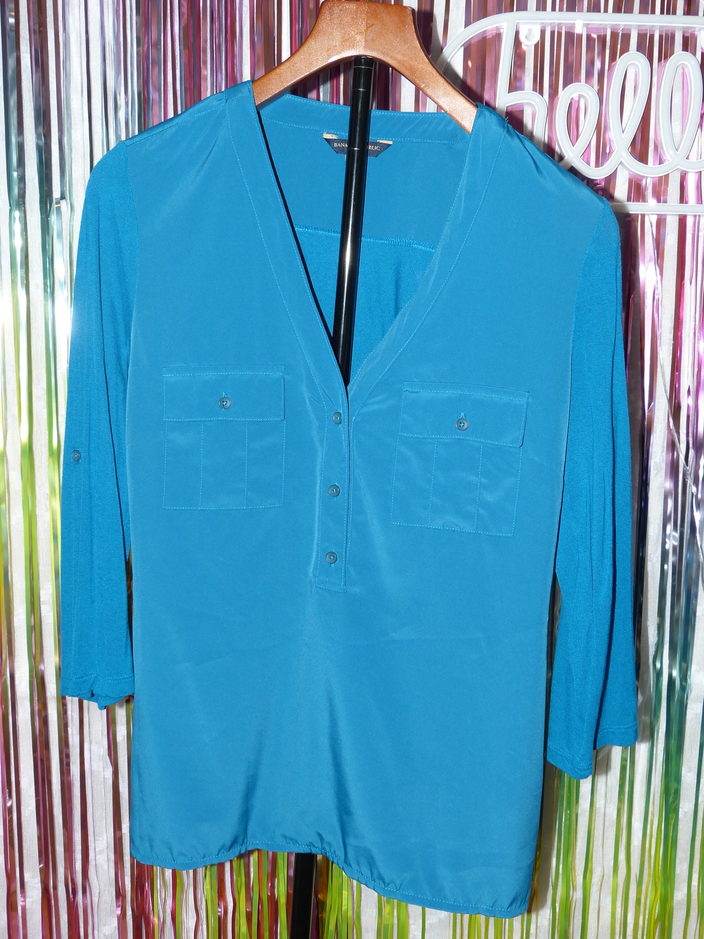 Banana Republic Teal Popover Blouse – Size M, Pre-Owned