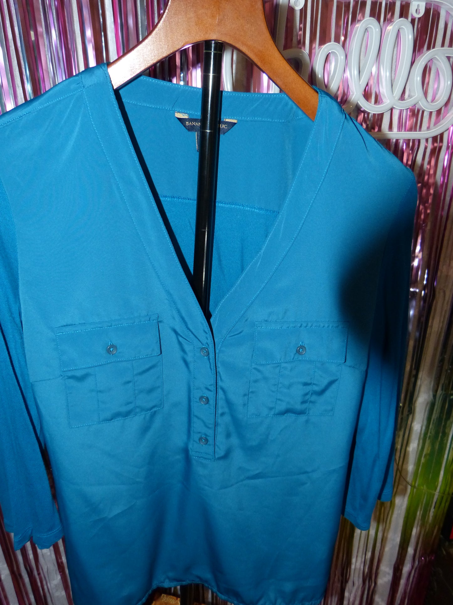 Banana Republic Teal Popover Blouse – Size M, Pre-Owned