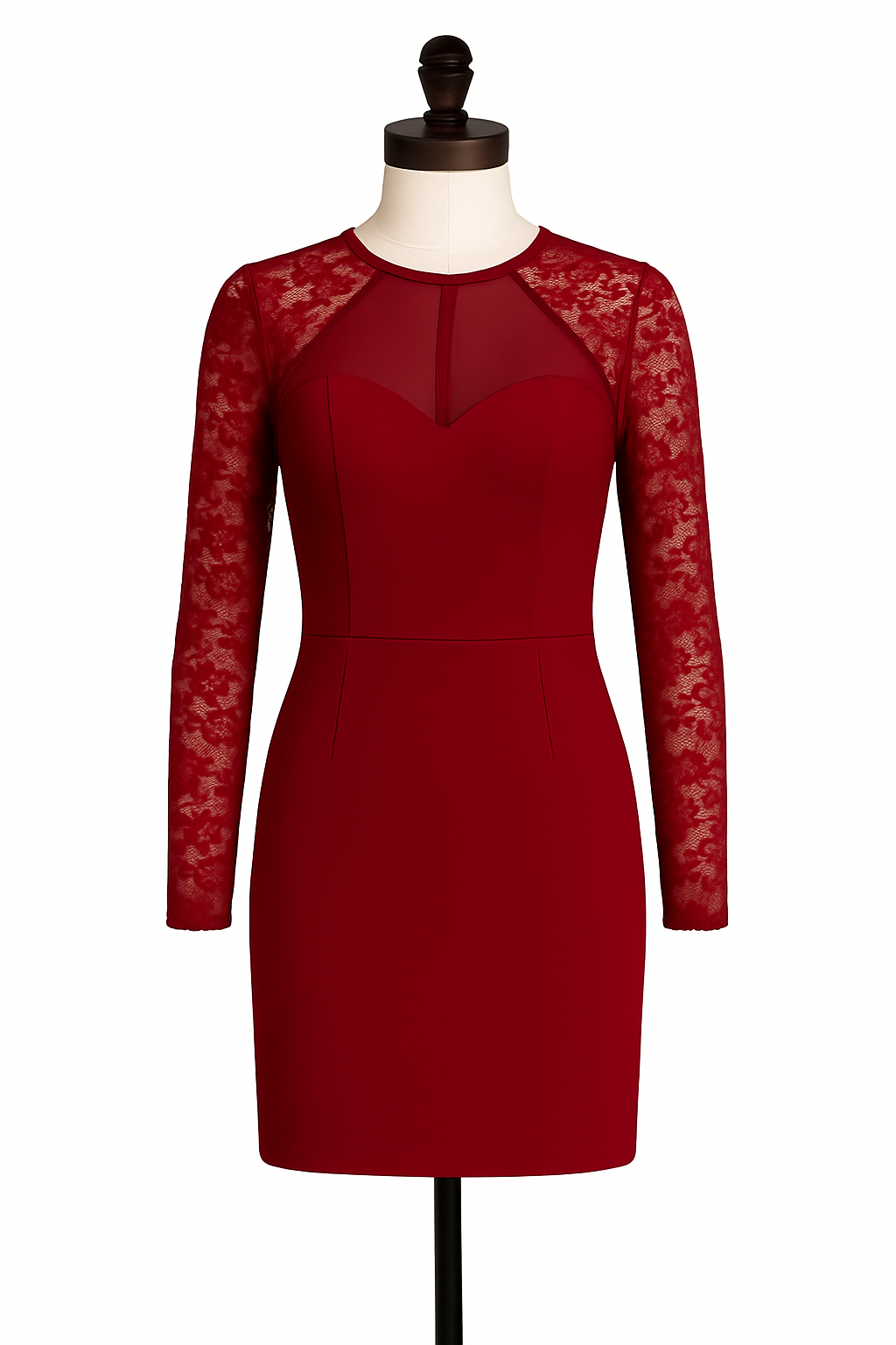 Guess Long Sleeve Lace Sweetheart Sheath Dress, Women's, Burgundy, Size 12, Pre-Owned