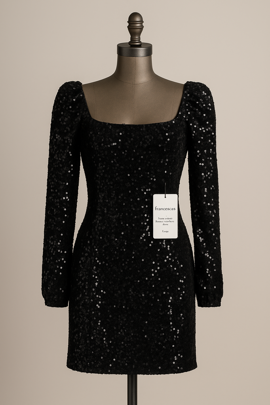 Francesca's NWT Joann Sequin Long Sleeve Velvet Dress, Black, Size Large, New