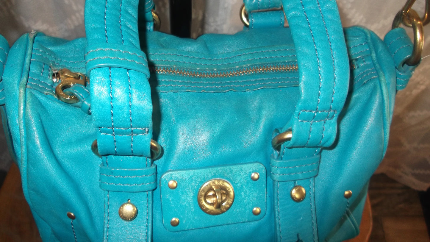 Marc Jacobs Aqua Blue Leather 2-Way Handbag/Purse/Shoulder Bag, Pre-Owned