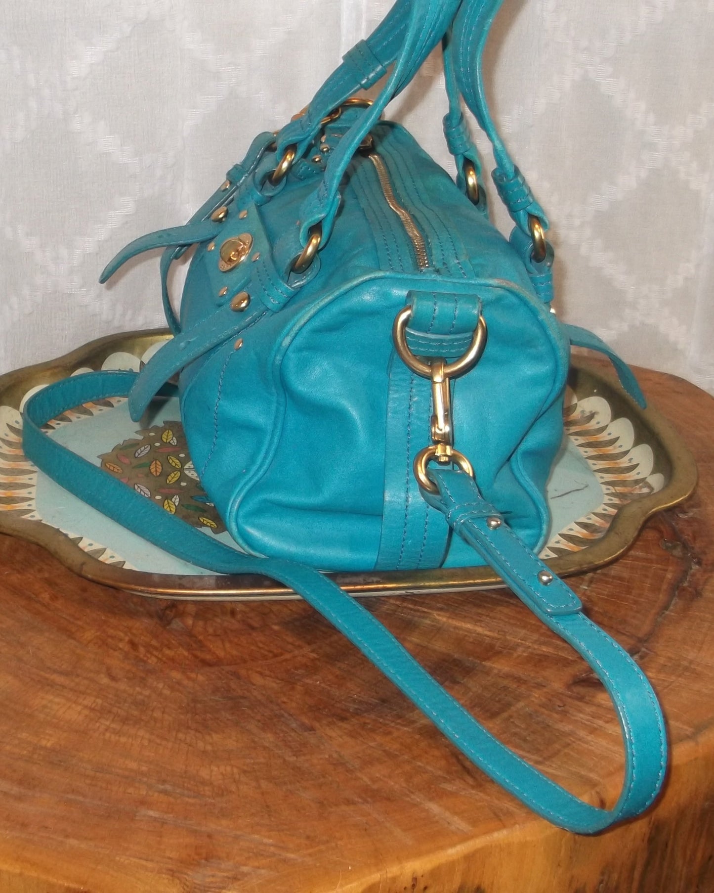 Marc Jacobs Aqua Blue Leather 2-Way Handbag/Purse/Shoulder Bag, Pre-Owned
