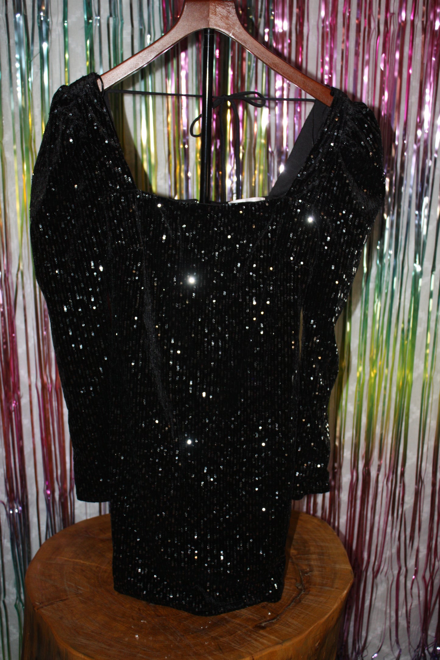 Francesca's NWT Joann Sequin Long Sleeve Velvet Dress, Black, Size Large, New