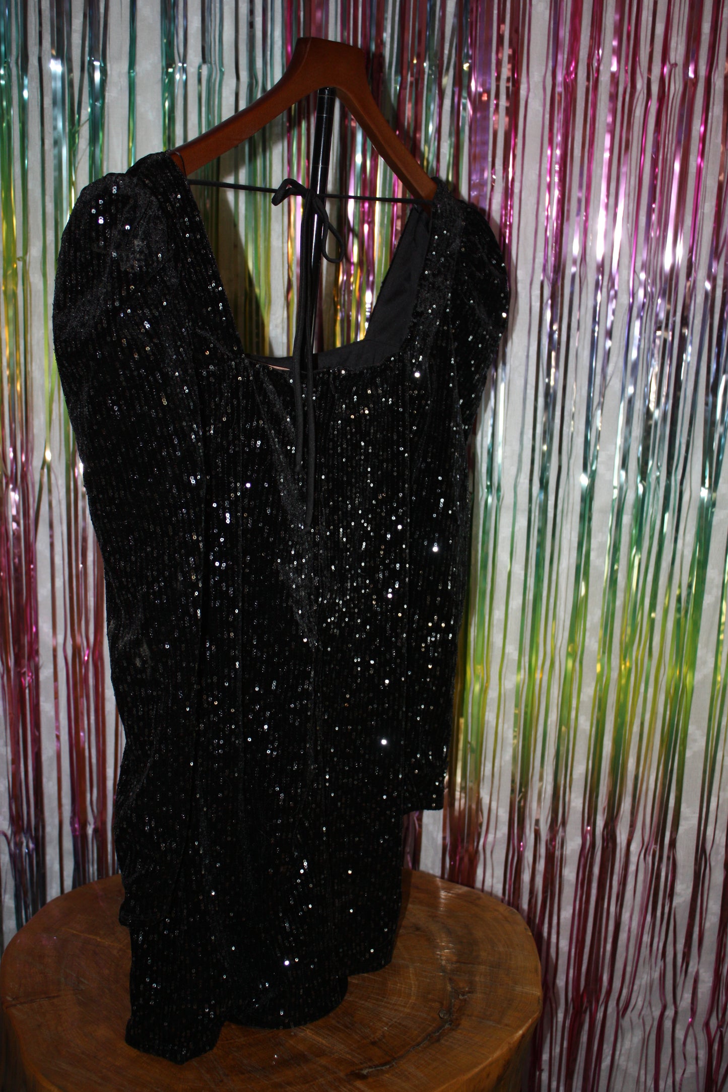 Francesca's NWT Joann Sequin Long Sleeve Velvet Dress, Black, Size Large, New